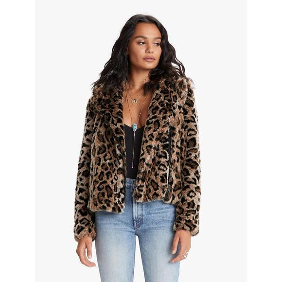 MOTHER The Mini Pocket Rider leopard print faux fur jacket size large - Picture 1 of 10